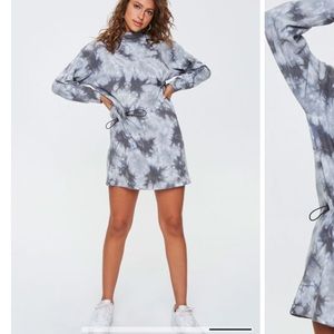 Tie-Dye Wash Mini Dress, Long Sleeves Dress Grey Charcoal S Tie Dye Long sleeved